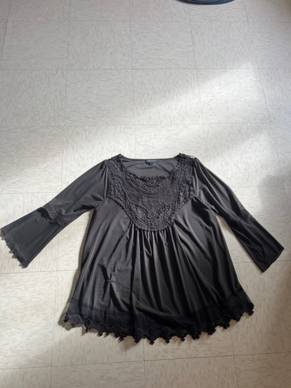 Black Lace-Yoke Women’s Blouse